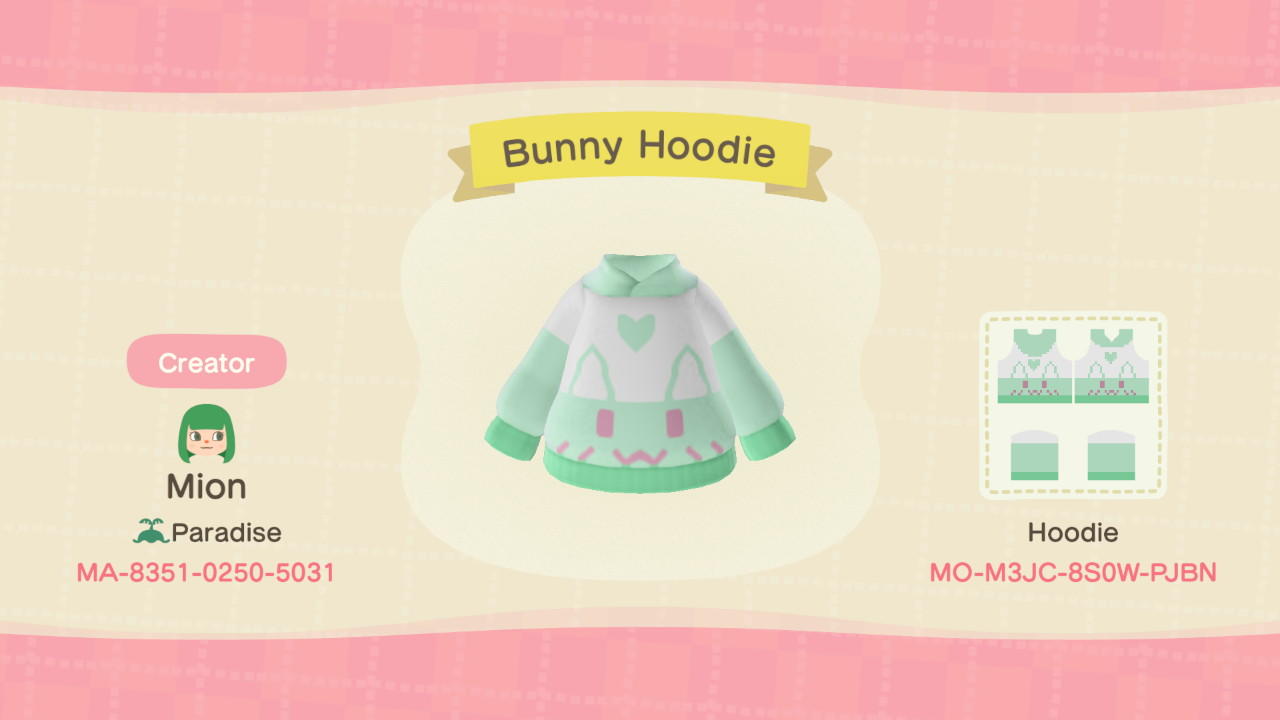 Animal Crossing Design Code: MO-M3JC-8S0W-PJBN Bunny Hoodie