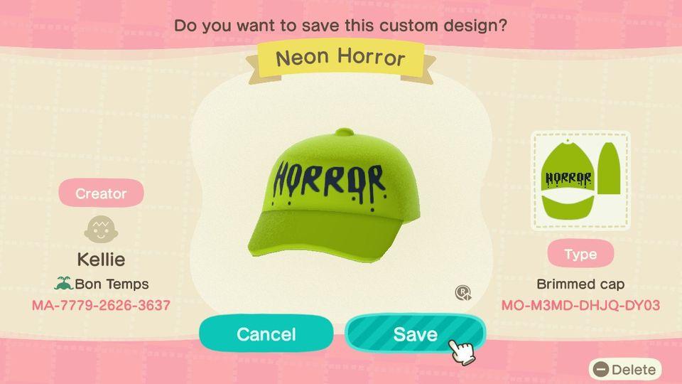 Animal Crossing Design Code: MO-M3MD-DHJQ-DY03 Neon Horror