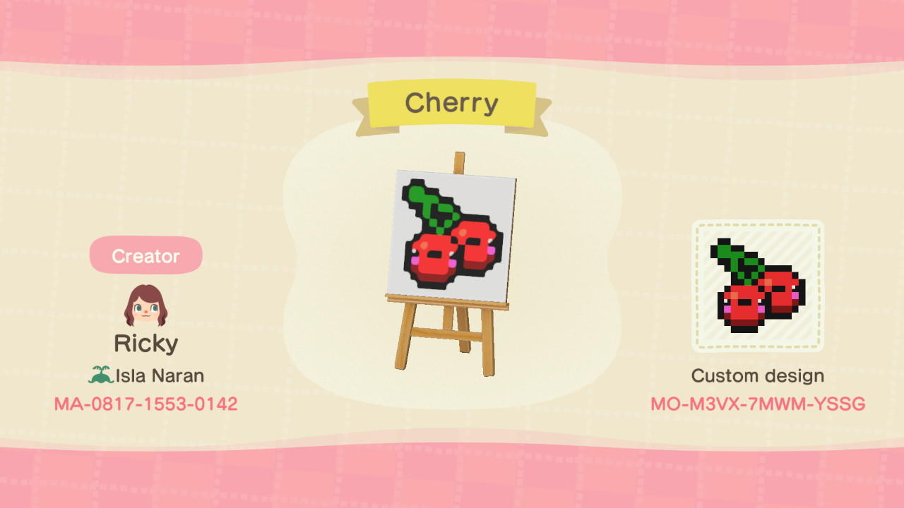 Animal Crossing Design Code: MO-M3VX-7MWM-YSSG Pixel Cherry