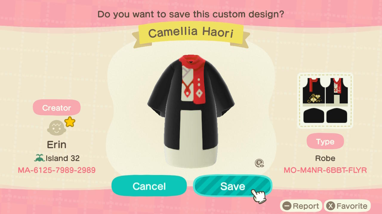 Animal Crossing Design Code: MO-M4NR-6BBT-FLYR Camellia Haori