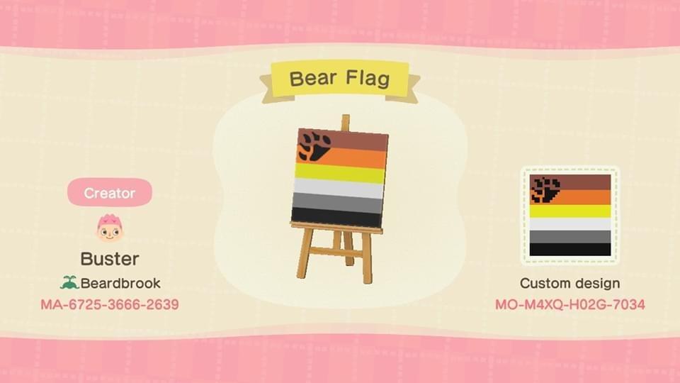 Animal Crossing Design Code: MO-M4XQ-H02G-7034 Bear Pride Flag