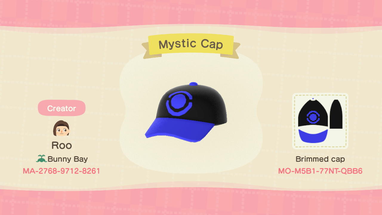 Animal Crossing Design Code: MO-M5B1-77NT-QBB6 Mystic Cap