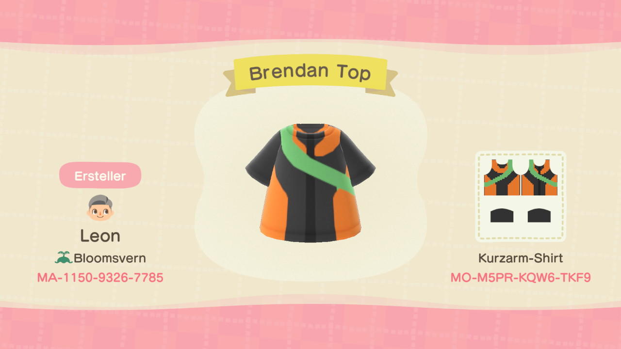 Animal Crossing Design Code: MO-M5PR-KQW6-TKF9 Brendan Top