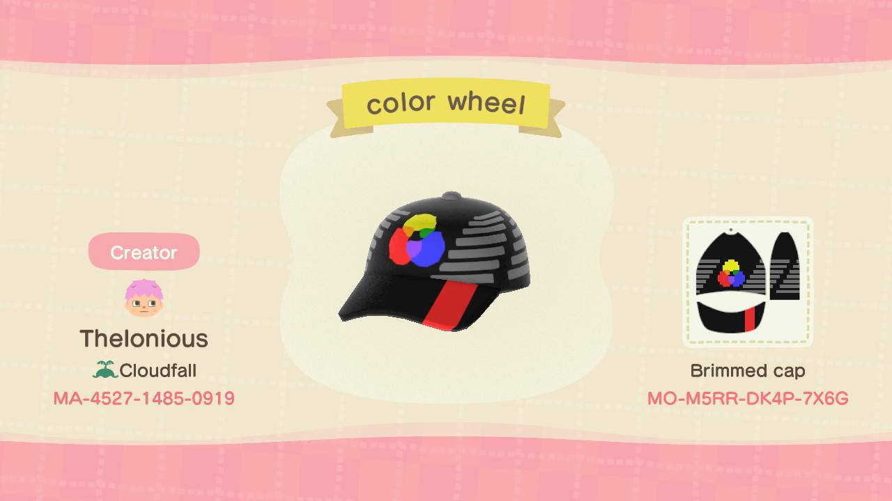 Animal Crossing Design Code: MO-M5RR-DK4P-7X6G Color Wheel Hat