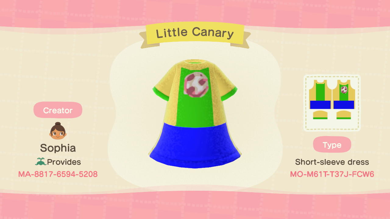 Animal Crossing Design Code: MO-M61T-T37J-FCW6 Little Canary