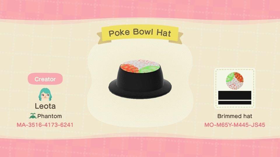 Animal Crossing Design Code: MO-M65Y-M445-JS45 Poke Bowl Hat