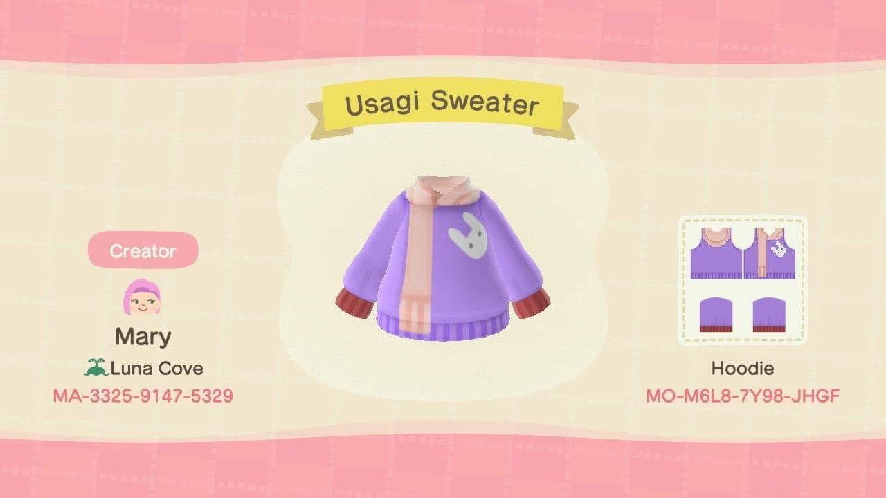 Animal Crossing Design Code: MO-M6L8-7Y98-JHGF Usagi Sweater