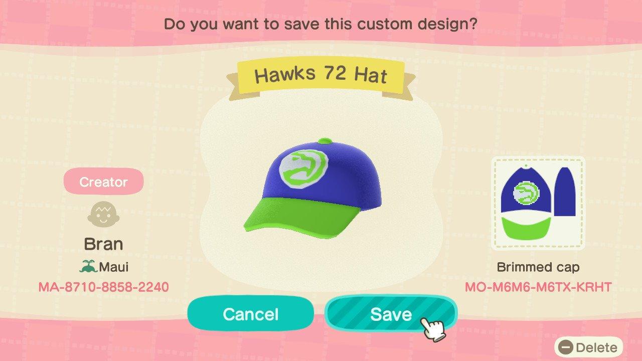Animal Crossing Design Code: MO-M6M6-M6TX-KRHT Hawks 72 Hat
