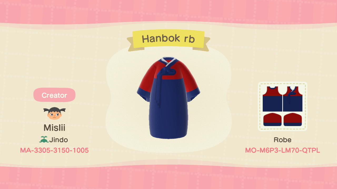 Animal Crossing Design Code: MO-M6P3-LM70-QTPL hanbok red and blue