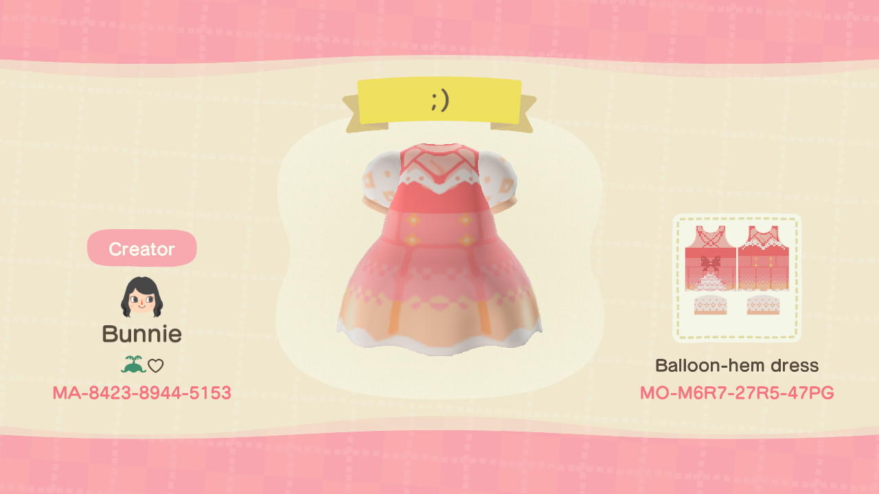 Animal Crossing Design Code: MO-M6R7-27R5-47PG Pink dress