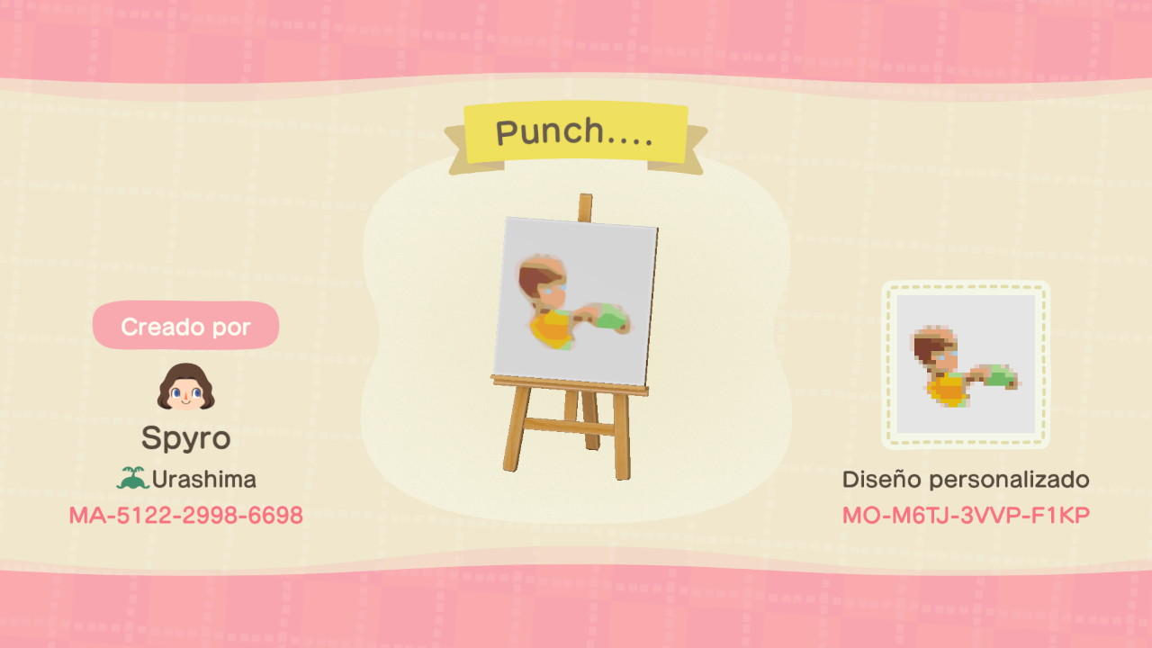 Animal Crossing Design Code: MO-M6TJ-3VVP-F1KP Punch....