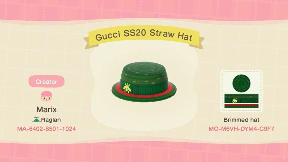 Animal Crossing Design Code: MO-M6VH-DYM4-C9F7 Gucci SS20 Straw Hat
