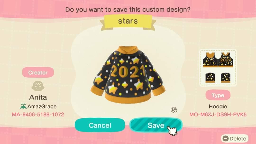 Animal Crossing Design Code: MO-M6XJ-DS9H-PVK5 Stars 2021