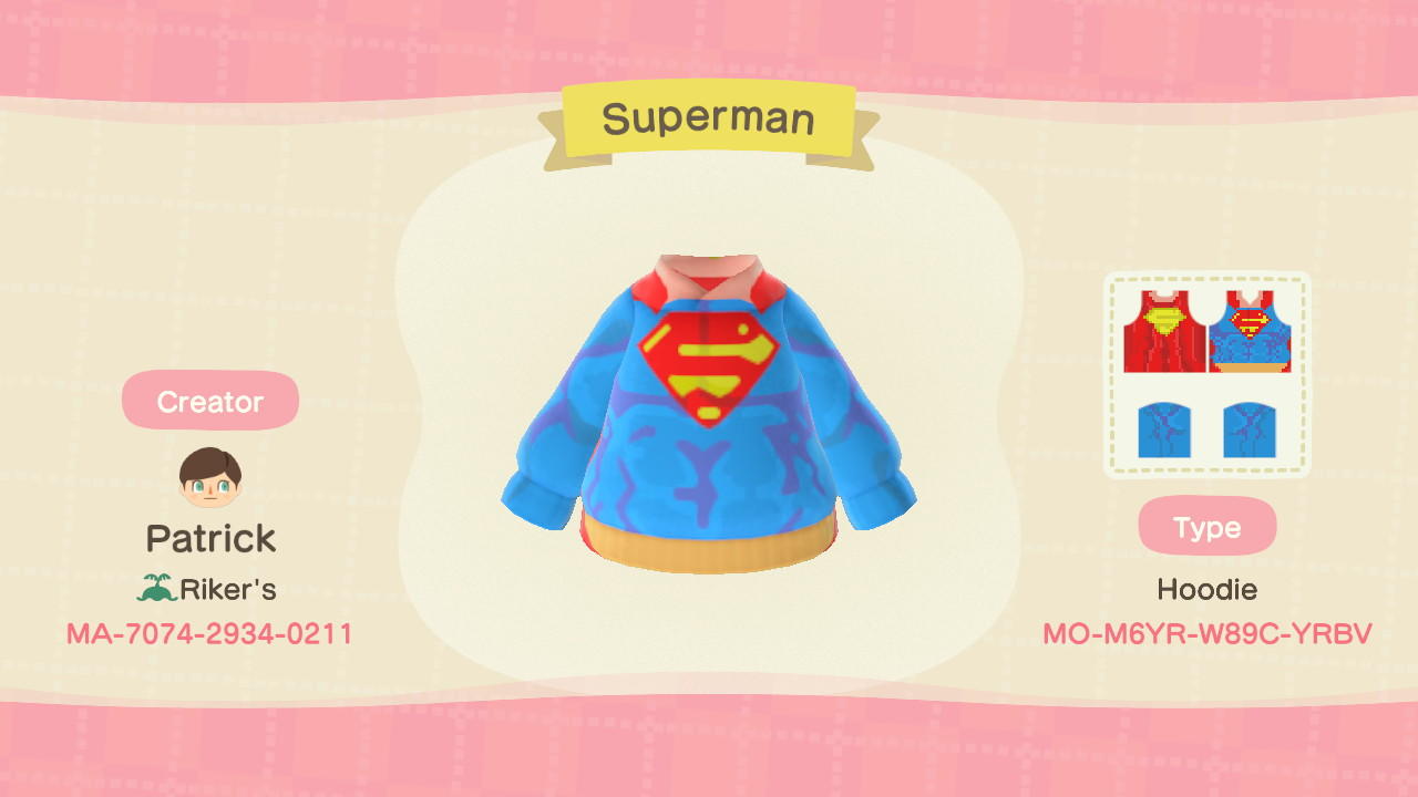 Animal Crossing Design Code: MO-M6YR-W89C-YRBV Superman