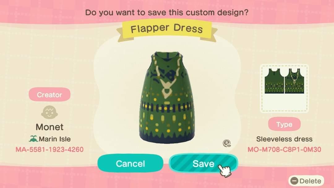 Animal Crossing Design Code: MO-M708-C8P1-0M30 Flapper Dress