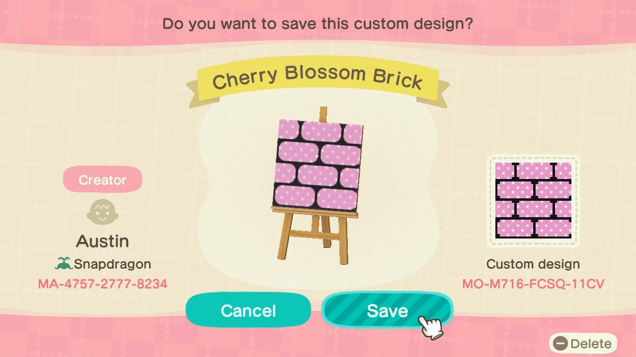 Animal Crossing Design Code: MO-M716-FCSQ-11CV Cherry Blossom Brick