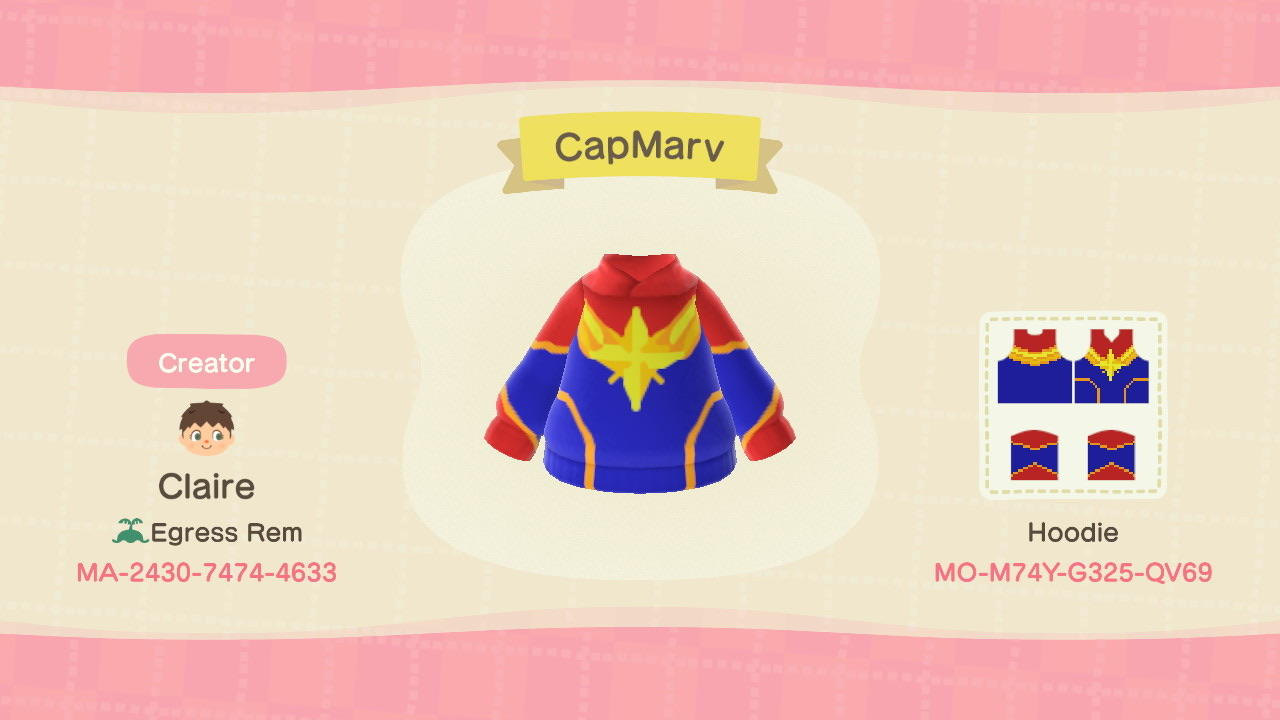 Animal Crossing Design Code: MO-M74Y-G325-QV69 CapMarv