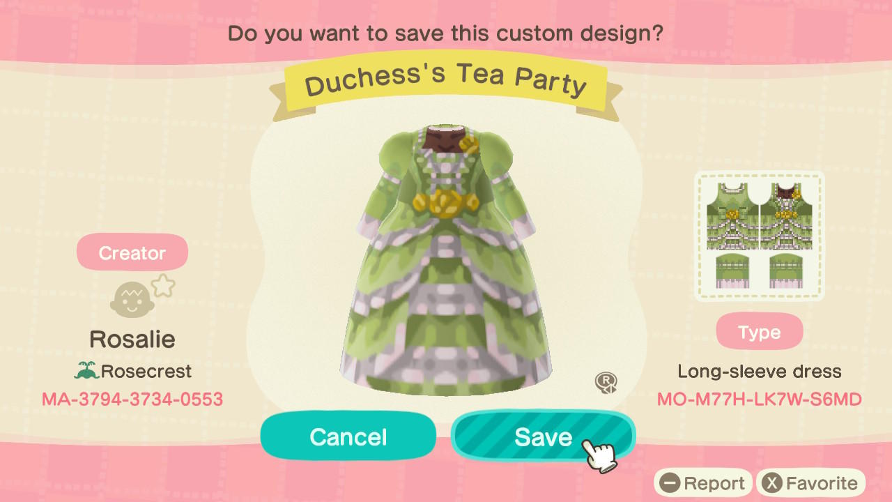 Animal Crossing Design Code: MO-M77H-LK7W-S6MD Duchess’ Tea Party