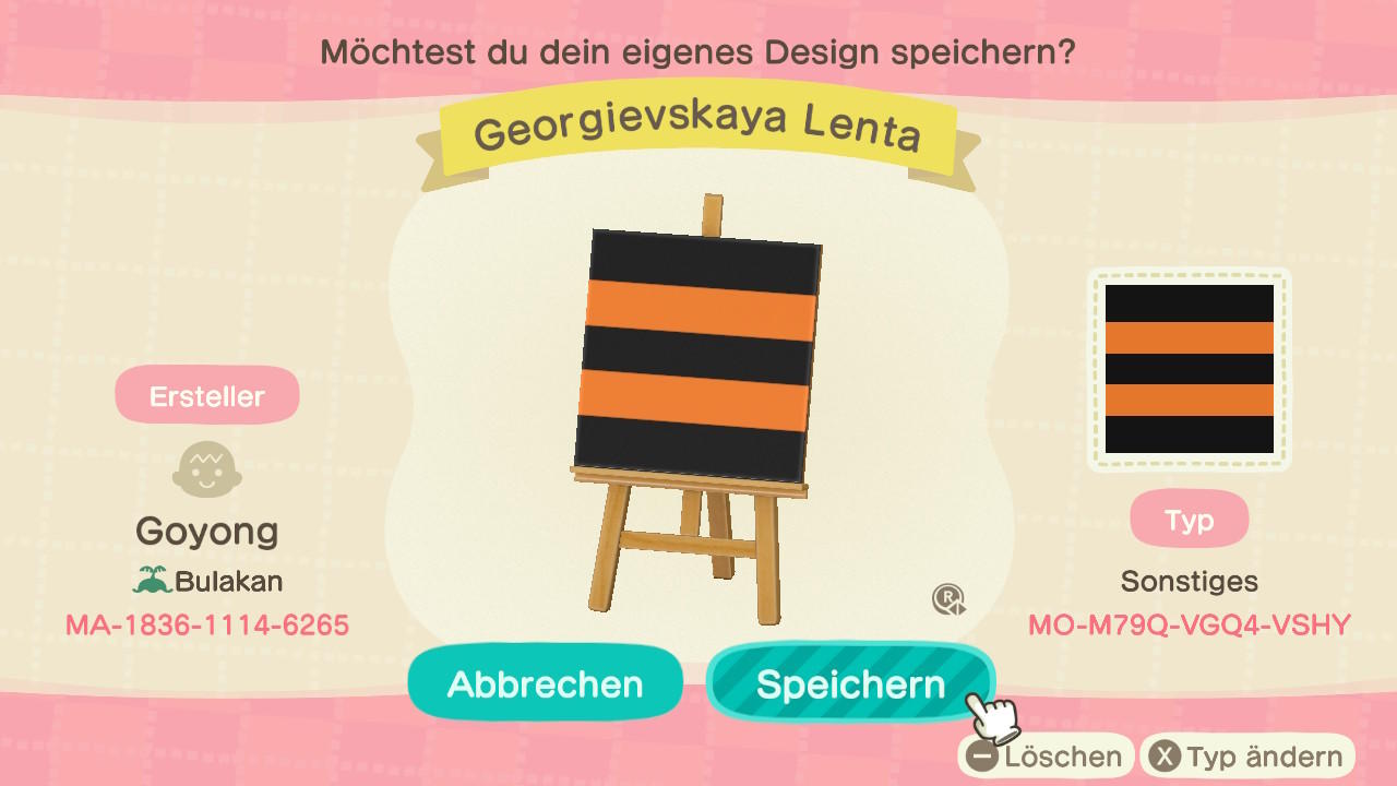 Animal Crossing Design Code: MO-M79Q-VGQ4-VSHY Ribbon of St. George