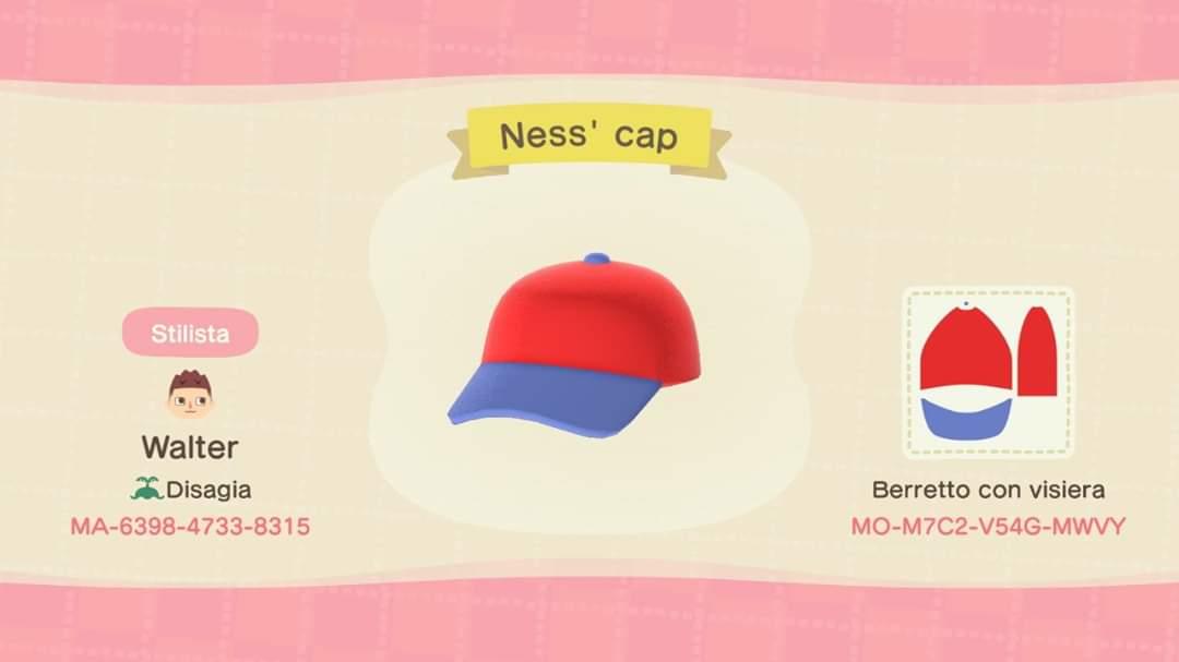 Animal Crossing Design Code: MO-M7C2-V54G-MWVY Ness&#39; cap