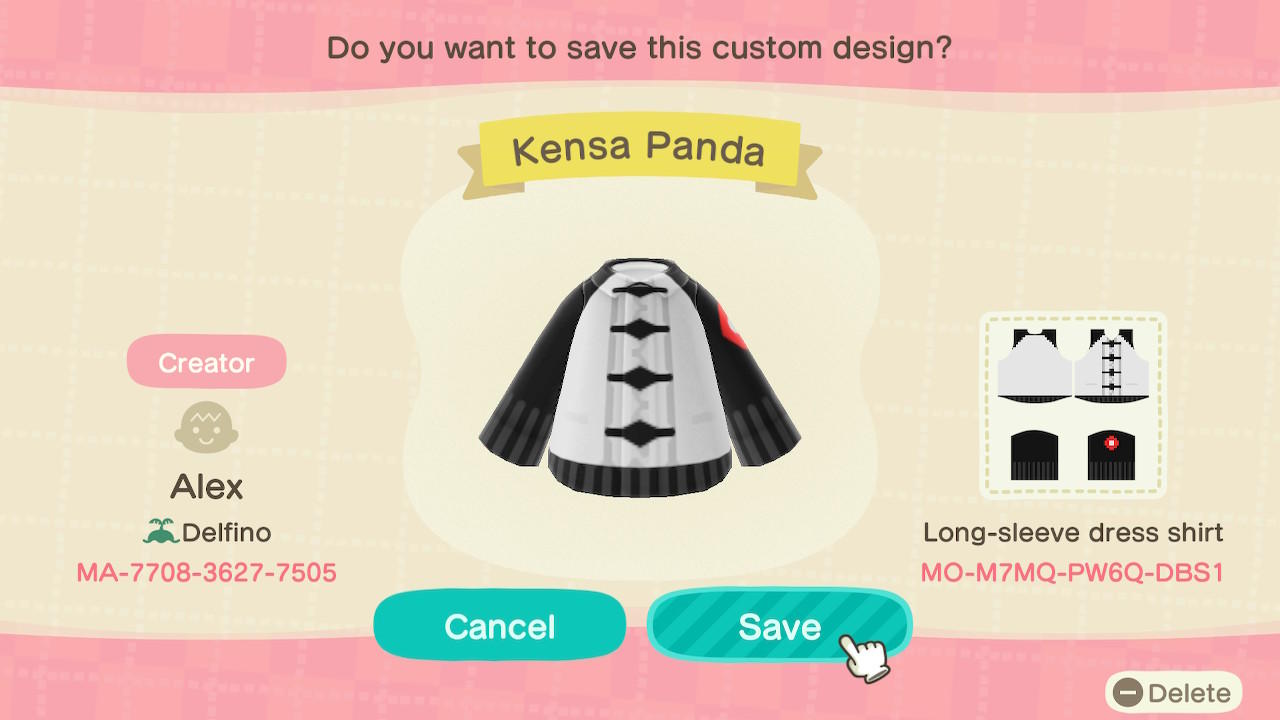 Animal Crossing Design Code: MO-M7MQ-PW6Q-DBS1 Kensa Panda