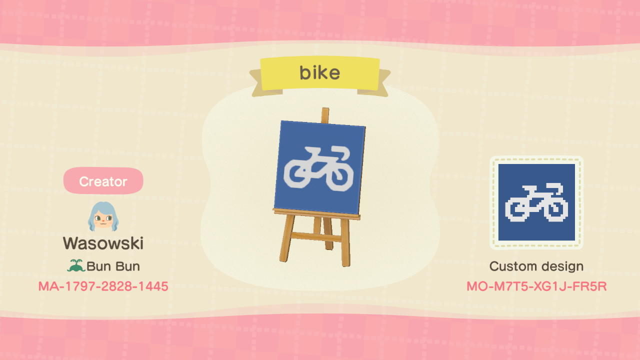 Animal Crossing Design Code: MO-M7T5-XG1J-FR5R Bike