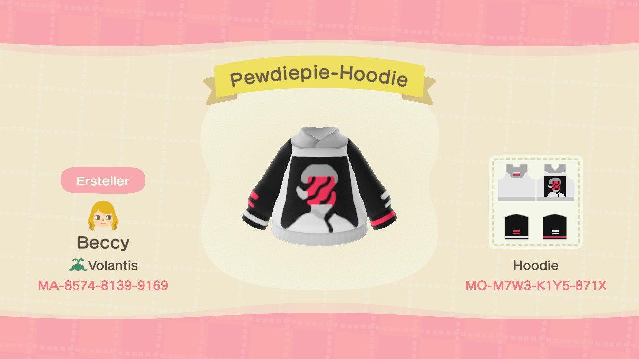 Animal Crossing Design Code: MO-M7W3-K1Y5-871X Pewdiepie Hoodie