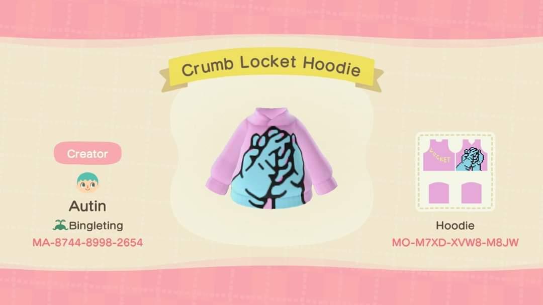 Animal Crossing Design Code: MO-M7XD-XVW8-M8JW Crumb Locket Hoodie