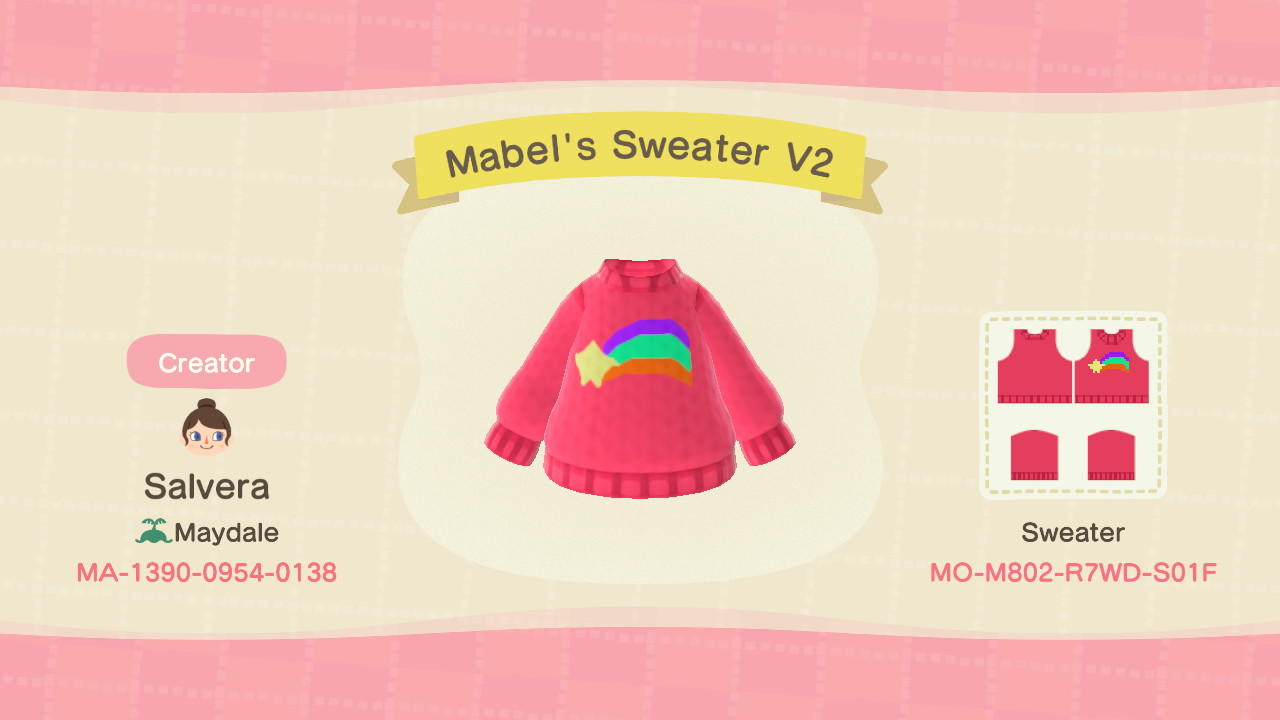 Animal Crossing Design Code: MO-M802-R7WD-S01F Mabel&#39;s Sweater