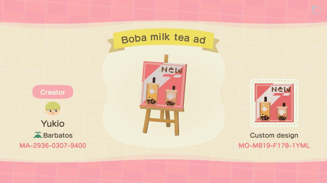 Animal Crossing Design Code: MO-M819-F178-1YML Boba milk tea ad