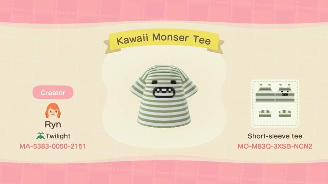 Animal Crossing Design Code: MO-M83Q-3XSB-NCN2 Kawaii Monser Tee