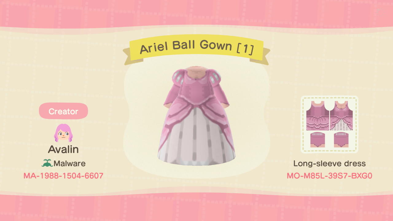 Animal Crossing Design Code: MO-M85L-39S7-BXG0 Ariel Ball Gown [1]