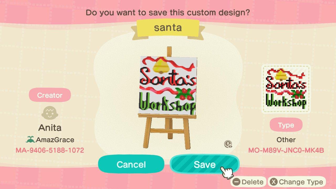 Animal Crossing Design Code: MO-M89V-JNC0-MK4B Santa workshop sign