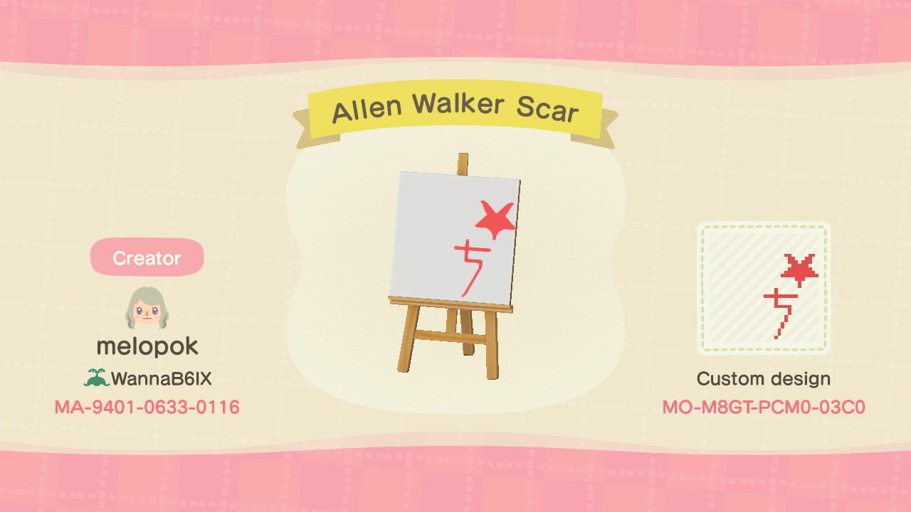Animal Crossing Design Code: MO-M8GT-PCM0-03C0 Allen Walker Scar