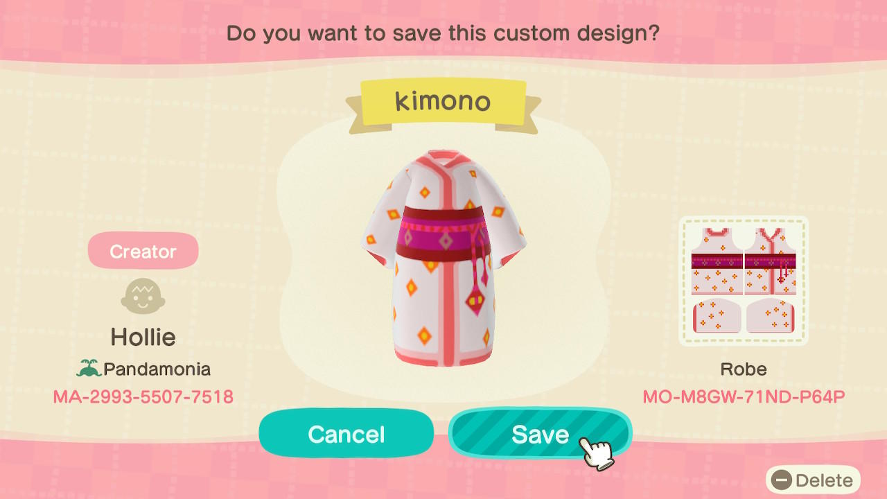 Animal Crossing Design Code: MO-M8GW-71ND-P64P Kimono