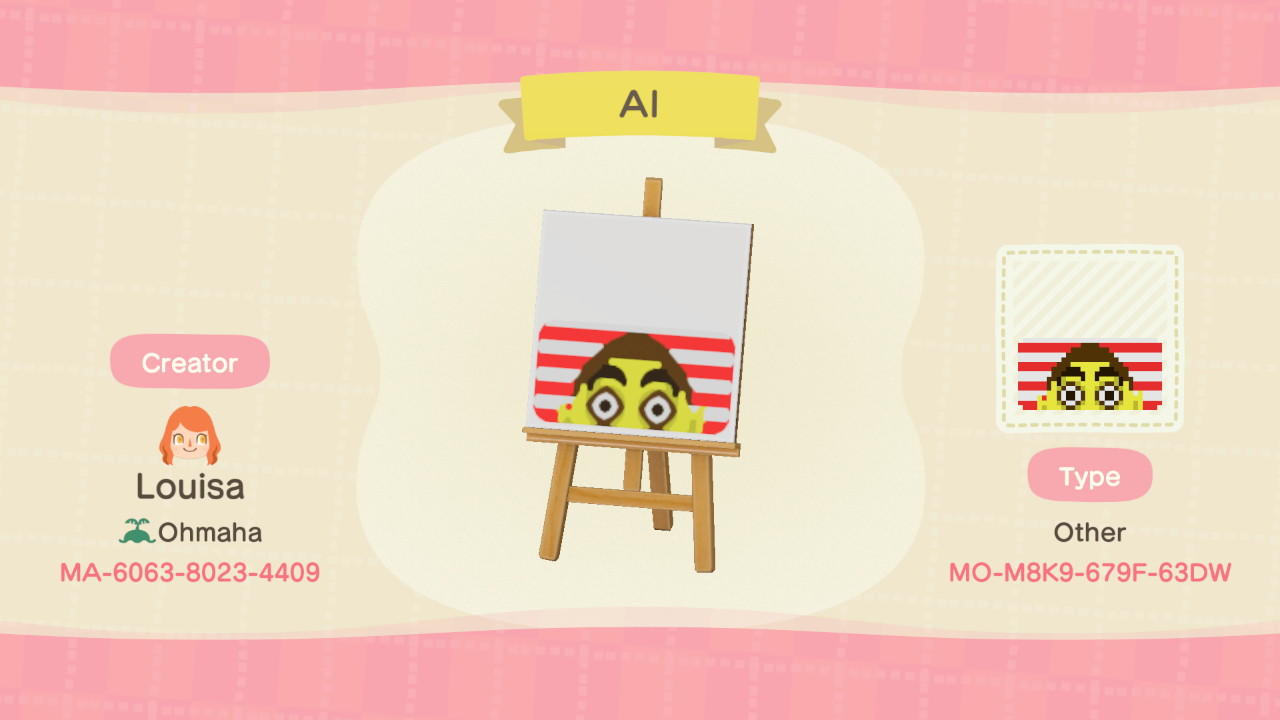Animal Crossing Design Code: MO-M8K9-679F-63DW Al