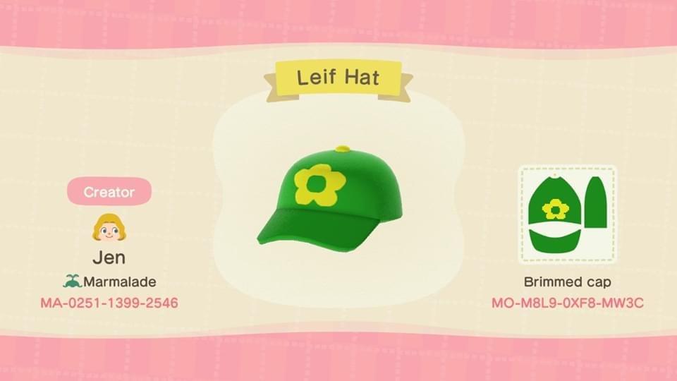 Animal Crossing Design Code: MO-M8L9-0XF8-MW3C Leif Hat