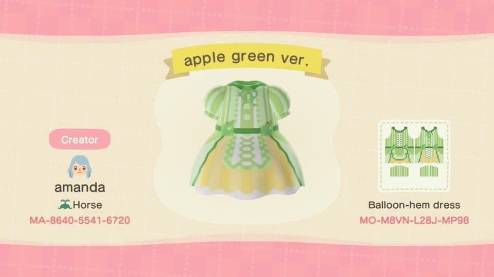 Animal Crossing Design Code: MO-M8VN-L28J-MP98 Apple Lolita Green