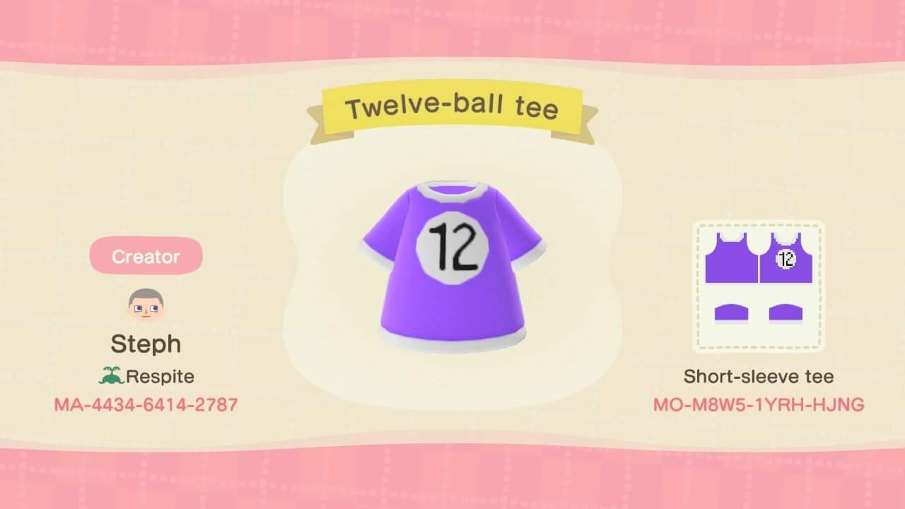Animal Crossing Design Code: MO-M8W5-1YRH-HJNG Twelve-ball tee