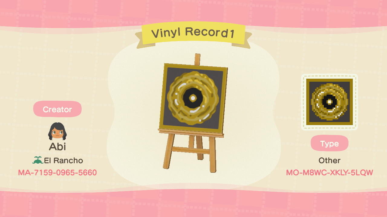 Animal Crossing Design Code: MO-M8WC-XKLY-5LQW Vinyl Record 1 Gold