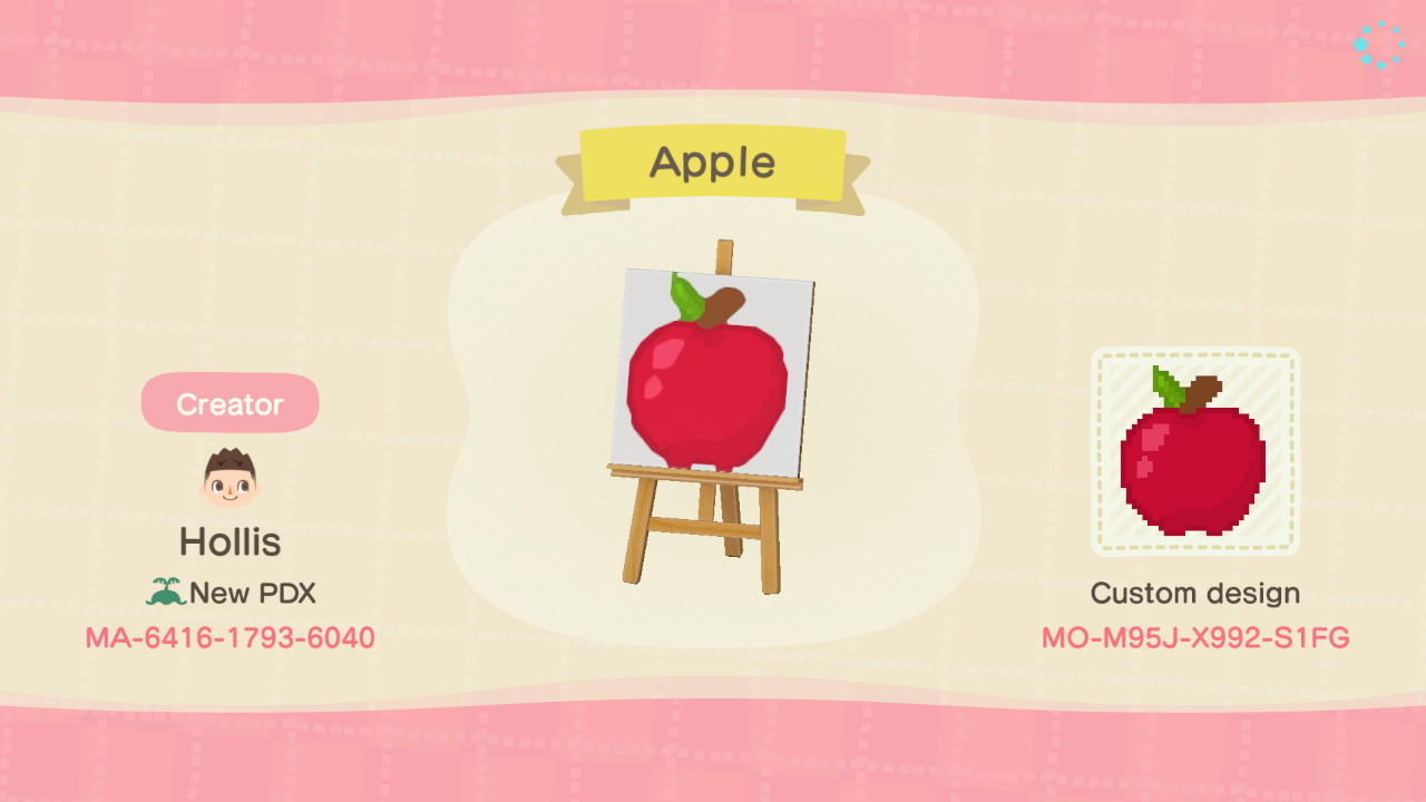 Animal Crossing Design Code: MO-M95J-X992-S1FG Apple