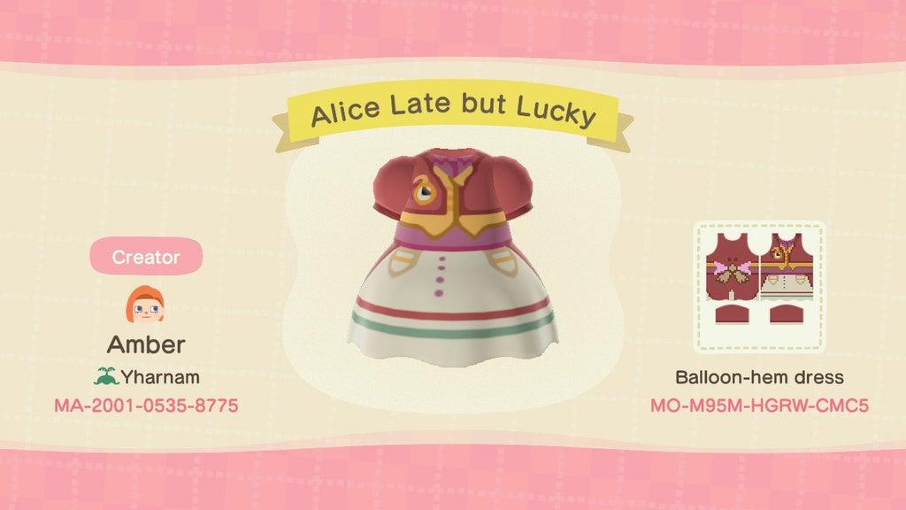 Animal Crossing Design Code: MO-M95M-HGRW-CMC5 Alice Late but Lucky