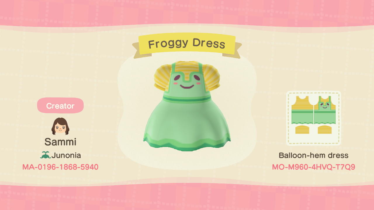 Animal Crossing Design Code: MO-M960-4HVQ-T7Q9 Froggy Dress