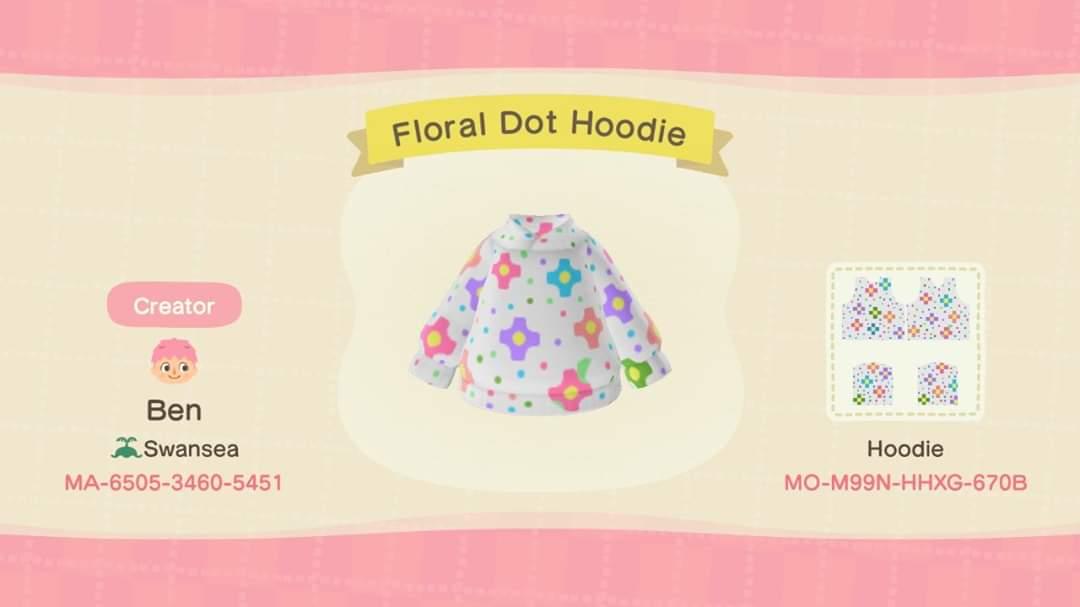 Animal Crossing Design Code: MO-M99N-HHXG-670B Floral Dot Hoodie