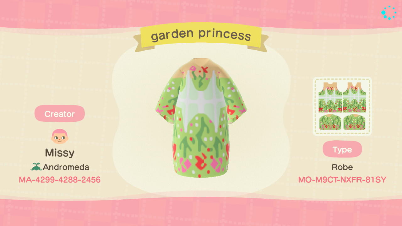 Animal Crossing Design Code: MO-M9CT-NXFR-81SY garden princess