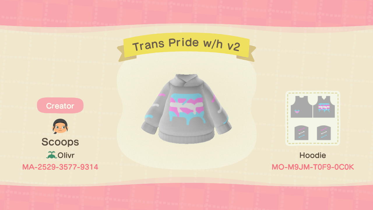 Animal Crossing Design Code: MO-M9JM-T0F9-0C0K Trans Pride w/h v2
