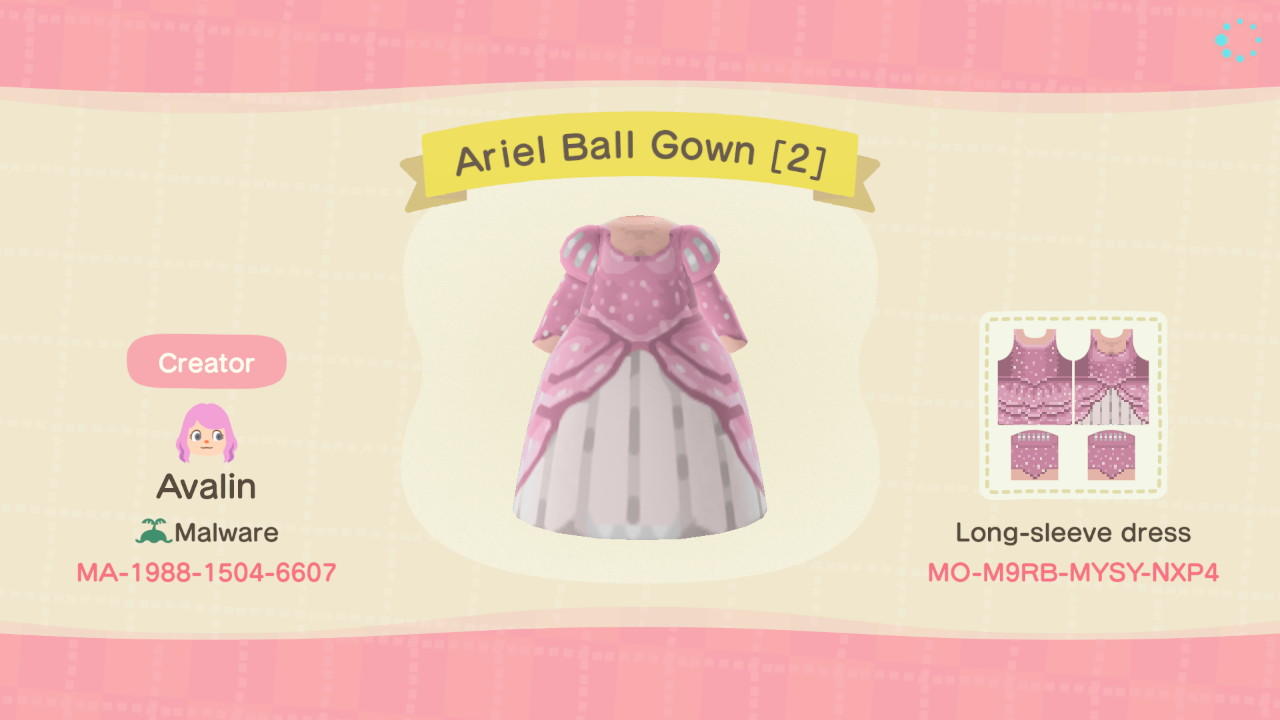 Animal Crossing Design Code: MO-M9RB-MYSY-NXP4 Ariel Ball Gown [2]