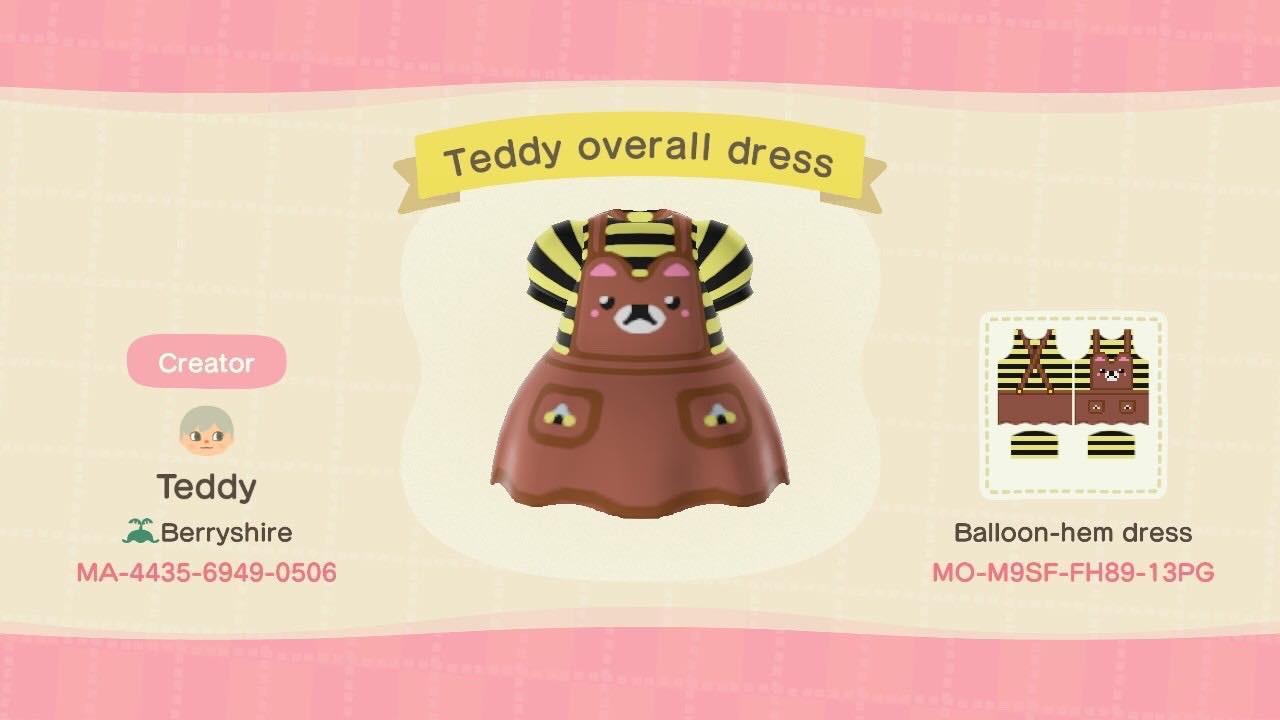Animal Crossing Design Code: MO-M9SF-FH89-13PG Teddy overall dress