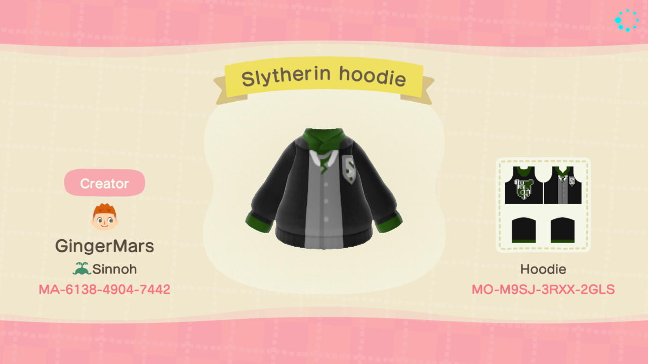 Animal Crossing Design Code: MO-M9SJ-3RXX-2GLS Slytherin hoodie