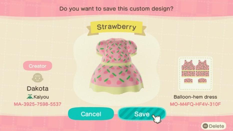 Animal Crossing Design Code: MO-MAFQ-HF4V-310F Strawberry
